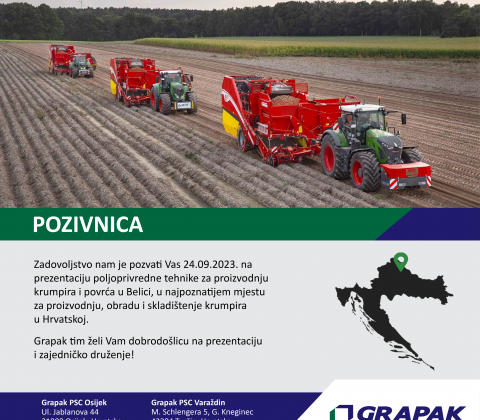 Pozivnica na prezentaciju noviteta i izložbu GRIMME poljoprivredne tehnike.